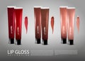 Realistic Cosmetic Lip Gloss Tubes Set
