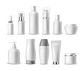 Realistic cosmetic package. White blank cosmetics bottles, containers. Beauty products. Spray, soap and cream, shampoo Royalty Free Stock Photo