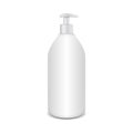 Realistic cosmetic plastic bottle with dispencer mockup. Vector 3d brand template