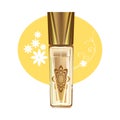 Realistic cosmetic products. Beautiful glass bottle with feminine fragrant perfume.