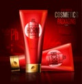 Realistic cosmetic shave lotion red container