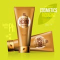 Realistic cosmetic suntan cream golden container