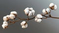 A realistic cotton branch with flowers, beautiful stems with white blossoms isolated on a transparent background, and