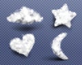 Realistic cotton wool, clouds or wadding balls set Royalty Free Stock Photo