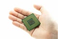 Realistic cpu back view processor chip in hand Royalty Free Stock Photo