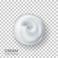 Realistic Cream TOP view. special 3d effects. cosmetic white cream for skin On transparent Background.texture