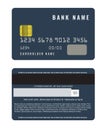 Realistic credit card with a chip front and back side view mock up.