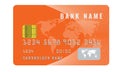 Realistic credit card design template with a chip frontside view mock up. Orange color. Royalty Free Stock Photo