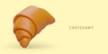 Realistic croissant on yellow background. Classic French pastry