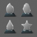 Realistic crystal trophy, glass awards vector set