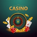 Casino gambling game background with slot machine and roulette wheel