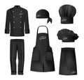 Realistic Culinary Clothing Black Icon Set