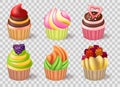 Realistic cupcakes set