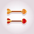 Realistic cupids arrows in two colors red and gold. Elements for game, web or design advertisign Royalty Free Stock Photo