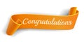 Realistic curved, Orange paper banner on white background.Congratulations. Greating card.Blank. Red ribbon. Paper scroll Royalty Free Stock Photo