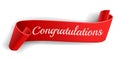 Realistic curved, Red paper banner on white background.Congratulations. Greating card.Blank. Red ribbon. Paper scroll.