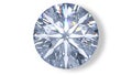 Realistic cut diamond in top view with caustic. 3D rendering illustration of round brilliant isolated on white