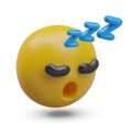 Realistic cute emoji. Yellow face yawns. Concept of sleeping face for social media