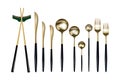 Realistic cutlery. Stainless steel tableware flatware.The set includes: knife, fork large and small, table, dessert and