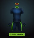 Realistic cycling uniform template. Blue and green. Branding mockup.