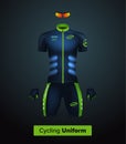 Realistic cycling uniform template. Blue and green. Branding mockup.
