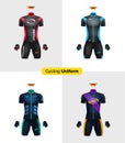 Realistic cycling uniforms. Branding mockup. Bike or Bicycle clothing and equipment. Special kit: short sleeve jersey, glov