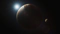 Illustration Realistic 3D animation of Jupiter rotating in dark outer space Royalty Free Stock Photo