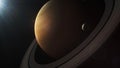 Illustration animation of Saturn and its moon Royalty Free Stock Photo