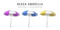 Realistic 3D beatch umbrella isolated on white background. Summertime object. Vector illustration Royalty Free Stock Photo