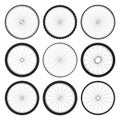 Realistic 3d bicycle wheels. Bike rubber tyres, shiny metal spokes and rims. Fitness cycle, touring, sport, road and Royalty Free Stock Photo