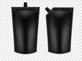Realistic 3D Black Blank Doy Pack Mock up set. Vector Doypack Template Packing with screw cap. Royalty Free Stock Photo