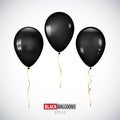 Realistic 3D Black helium balloons on white background.