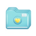 Realistic 3d blue closed folder with yellow heart. Decorative 3d management, file element, web symbol, paper icon, archive sign. Royalty Free Stock Photo