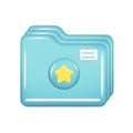 Realistic 3d blue closed folder with yellow star. Decorative 3d management, file element, web symbol, paper icon, archive sign. Royalty Free Stock Photo