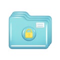 Realistic 3d blue folder with lock icon. Decorative 3d management, closed file element, web protected symbol, security icon,