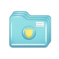 Realistic 3d blue folder with shield icon. Decorative 3d user management, closed file element, web protected symbol, security icon