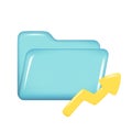 Realistic 3d blue folder with yellow arrow up. Decorative 3d management, opened file element, web symbol, paper icon, archive sign