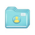 Realistic 3d blue folder with yellow personal user. Decorative 3d closed file element, web symbol, paper icon, archive sign, Royalty Free Stock Photo