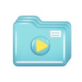 Realistic 3d blue folder with yellow play button. Decorative 3d management, closed file element, web symbol, paper icon, archive Royalty Free Stock Photo