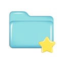 Realistic 3d blue folder with yellow star. Decorative 3d management, file element, web symbol, paper icon, archive sign. Favorite Royalty Free Stock Photo