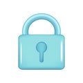 Realistic 3d blue glossy closed lock icon. Data protection, 3d locked padlock element, protected symbol, security icon, safety