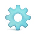 Realistic 3d blue glossy settings icon. Cartoon 3d cogwheel gear, optimizing business concept, repair symbol, technical service or