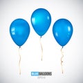 Realistic 3D Blue helium balloons isolated on white background.