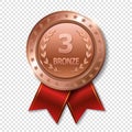 Realistic 3d bronz trophy award medal for winner.