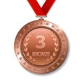 Realistic 3d bronz trophy award medal for winner.