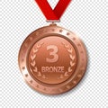 Realistic 3d bronz trophy award medal for winner.