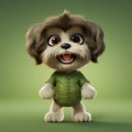 Realistic 3d Cartoon Dog Illustration Model In Green Jumpsuit