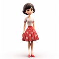 Realistic 3d Cartoon Girl With Red Polka Dots And White Clothing