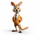 Realistic 3d Cartoon Kangaroo In Orange Jacket And Tie