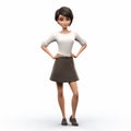 Realistic 3d Cartoon Lady Alyssa In Brown Skirt And White Shirt